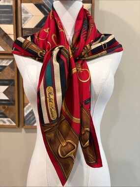 Vintage Ralph Lauren Red Equestrian Horse Logo Scarf